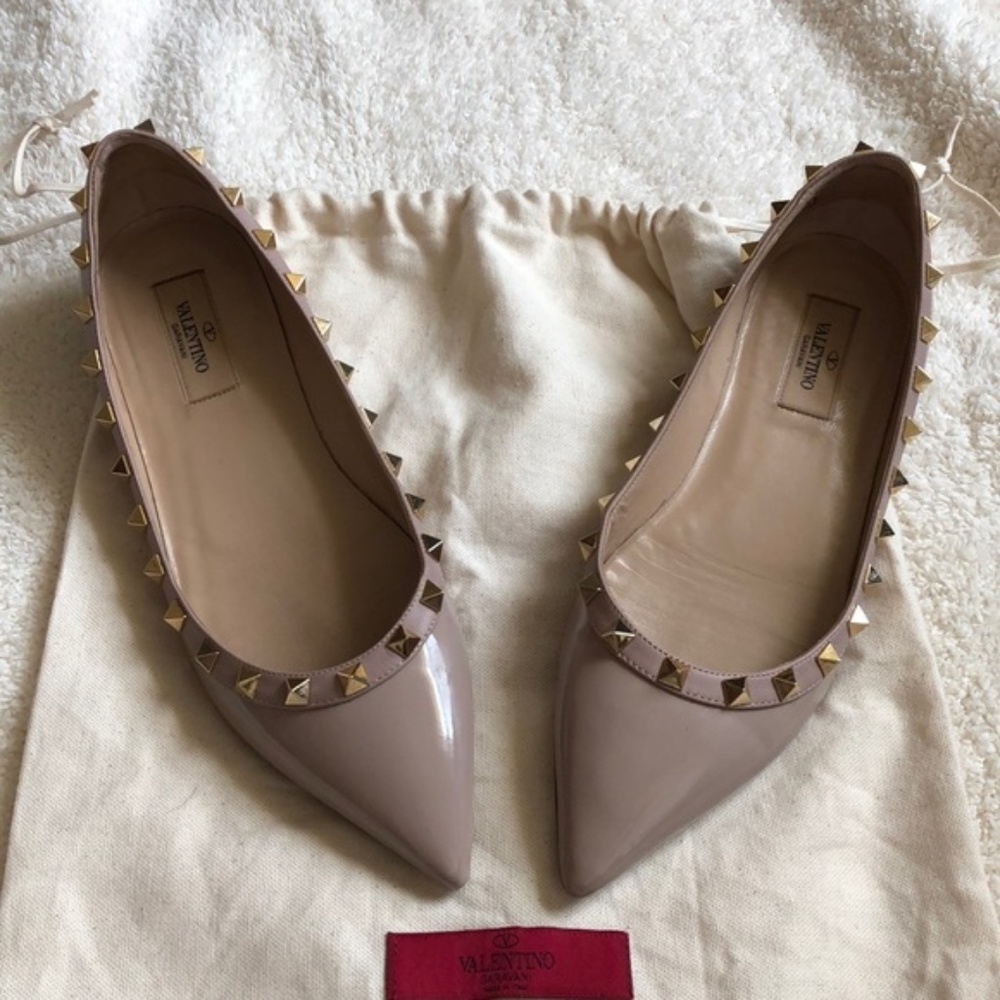 Valentino Nude Patent Leather Studded Flats 7 1/2